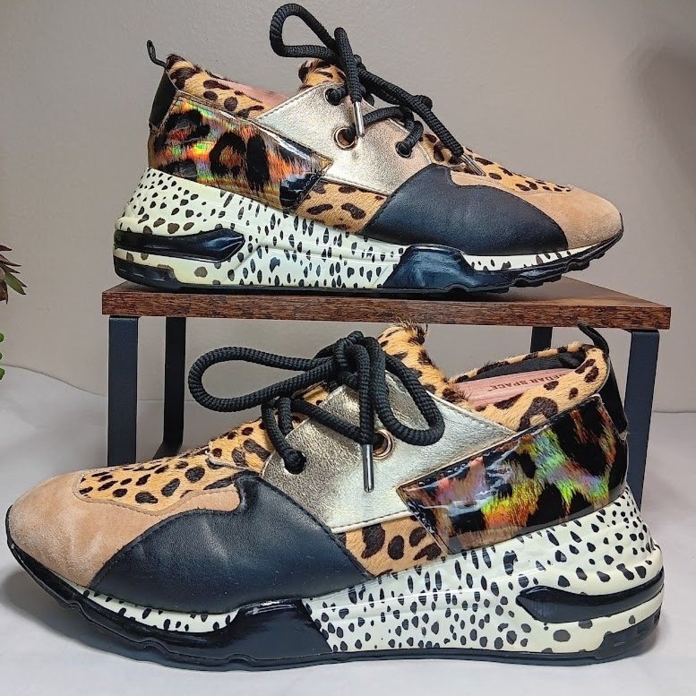Steve Madden Cliff Sneakers Womens 10 Leopard Print Chunky Platform Shoes